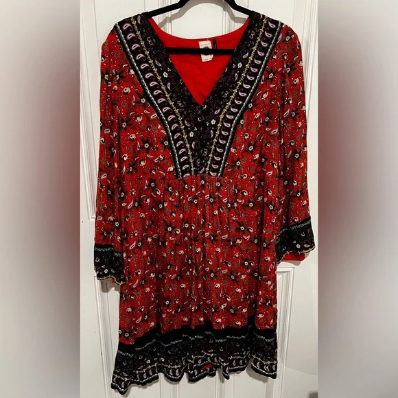 Anthropologie Akemi & Kin Sierra Shift Dress Size Small Bohemian Paisley Peasant - Picture 2 of 16